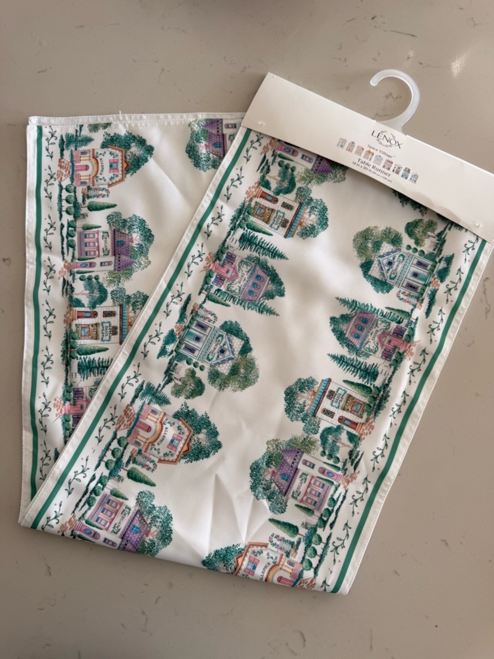 Lenox Spice Village Runner — White with Green and Pastel Accents